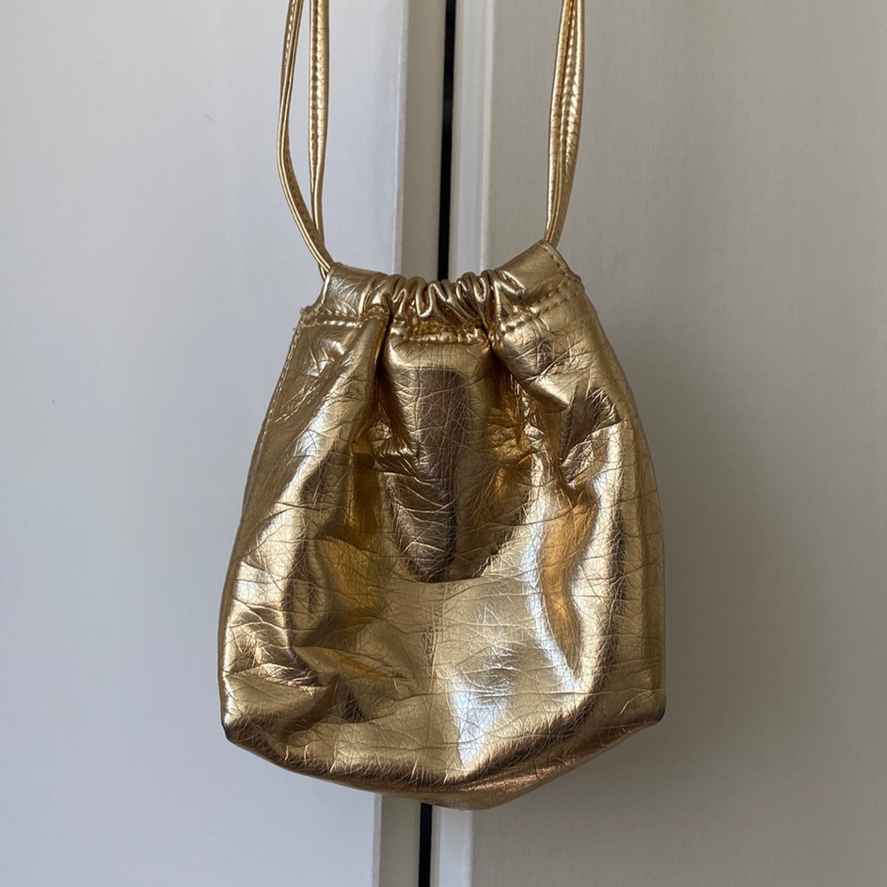 Zara gold leather bucket bag